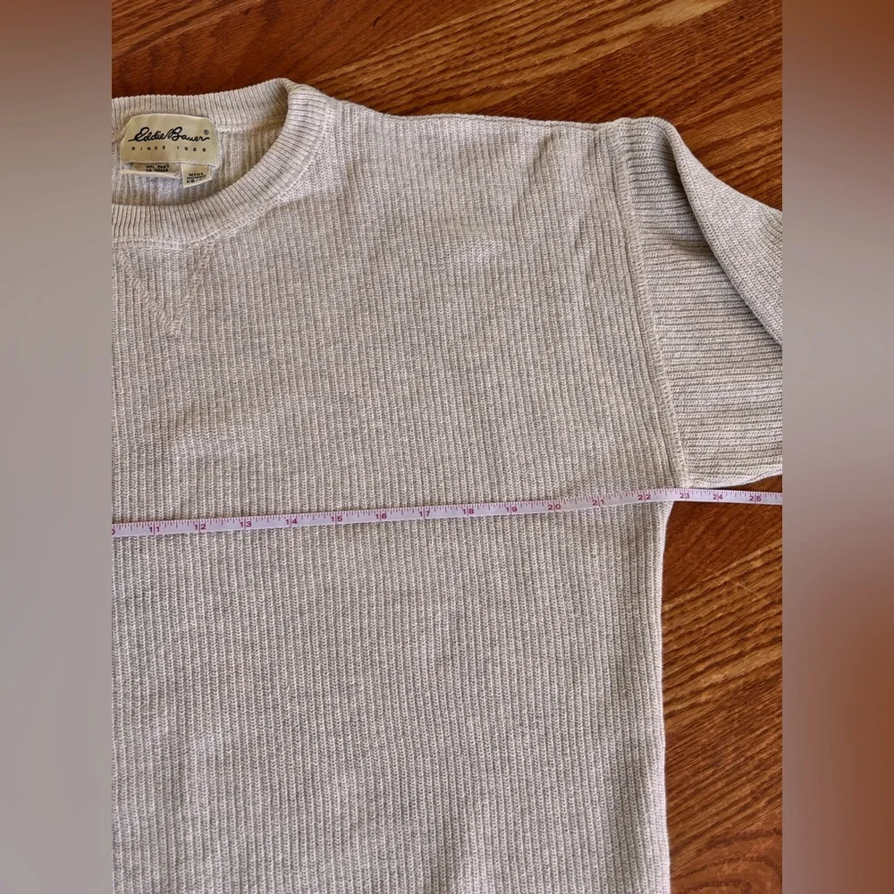 Vintage Eddie Bauer Ribbed Cotton Sweater Grandpa Core Neutral Grunge Mens XS - Picture 4 of 6